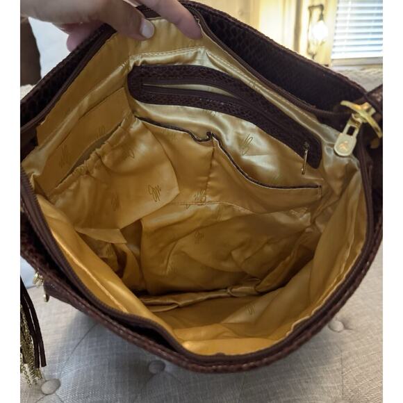 JM Joy Mangano Convertible Expandable Drop Python Bag Tote Sholuder Clutch Brown - Picture 7 of 7